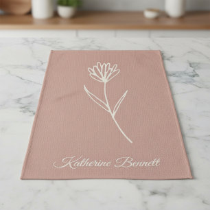 Elegante Stof Roze Eenvoudige Bloem Naam Theedoek