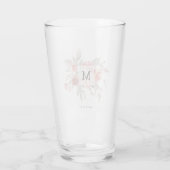 Elegante Stof Roze Grijs Bloem Monogram Glas (Achterkant)