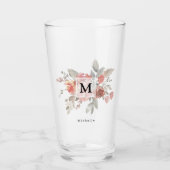 Elegante Stof Roze Grijs Bloem Monogram Glas (Voorkant)