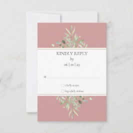 Elegante Stof Roze Groene Huwelijk RSVP Kaartje