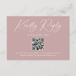 Elegante Stof Roze Huwelijk RSVP Qr Code Informatiekaartje
