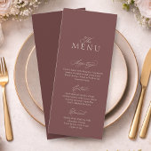 Elegante Stof Roze Mauve Script Trouwmenu Kaart