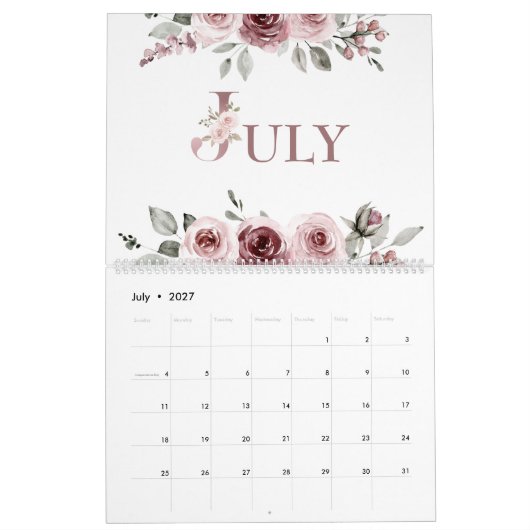 Elegante Stof Roze Roos 2026 Kalender (Jul 2027)