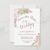 Elegante Stof Roze Roze Bloemige Boho Bruiloft Save The Date (Voorkant)