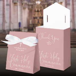 Elegante Stof Roze Roze Eerste Heilige Communie Bedankdoosjes