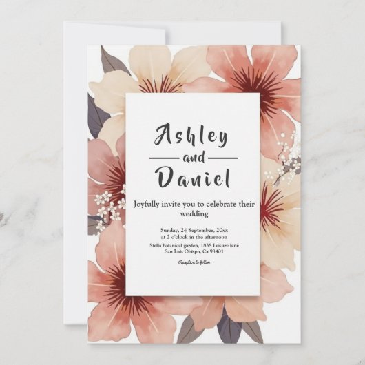 Elegante Stof Roze Roze Waterverf Bloemige Trouwda Kaart (Voorkant)