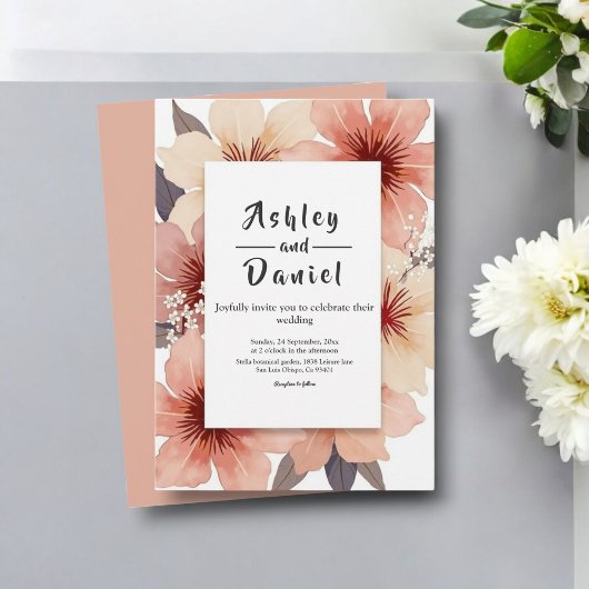 Elegante Stof Roze Roze Waterverf Bloemige Trouwda Kaart