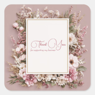 Elegante Stof Roze Rustieke Bloemen Gouden Lijst Vierkante Sticker