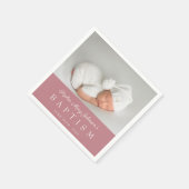 Elegante Stof Roze Schrift Foto Doopfeest Servet (Hoek)