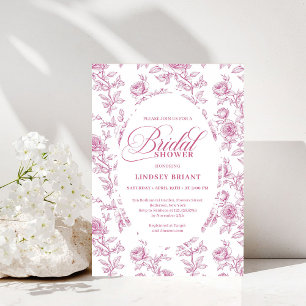 Elegante Stof Roze Toile Rozen Bruiloftsborrel Kaart