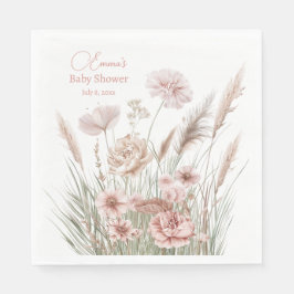 Elegante Stof Roze Weide Bloemen Baby Shower Servet