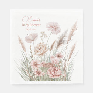 Elegante Stof Roze Weide Bloemen Baby Shower Servet