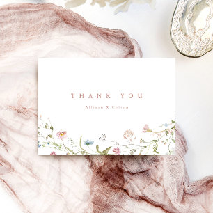 Elegante Stof Roze Wilde Bloem Rustieke Boho Bruil Bedankkaart
