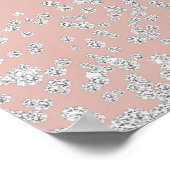 Elegante Stof Roze Zilveren Confetti Bruidsdouche Poster (Hoek)