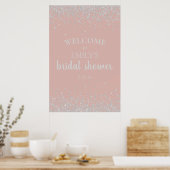 Elegante Stof Roze Zilveren Confetti Bruidsdouche Poster (Keuken)
