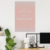 Elegante Stof Roze Zilveren Confetti Bruidsdouche Poster (Thuiskantoor)
