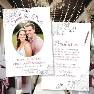 Elegante Stof Roze & Zilveren Ovale Foto Huwelijk Save The Date