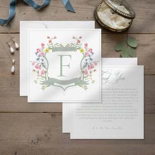 Elegante Stof Sage Pastel Wilde Bloem Kam Wedding Bedankkaart