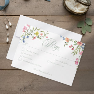 Elegante Stof Sagre Pastel Wilde Bloem Crest Trouw RSVP Kaartje
