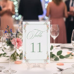 Elegante Stof Sagre Pastel Wilde Bloem Kam Wedding Kaart<br><div class="desc">Stap in een wereld van tijdloze elegantie met onze prachtige Barokke tafelnummerkaart met wilde bloemen voor uw trouwfeest. Sierlijke zwiepende wilde bloemen omlijsten elke hoek van de verfijnde stoffige salie groene dubbele rand die uw tafelnummer omgeeft in verfijnde harmonie. Perfect voor koppels die op zoek zijn naar een ontwerp dat...</div>
