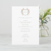Elegante Stof Sagre Pastel Wilde Bloem Kam Wedding Menu (Staand voorkant)
