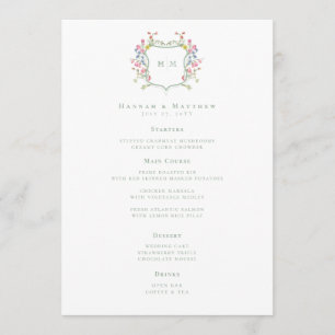 Elegante Stof Sagre Pastel Wilde Bloem Kam Wedding Menu