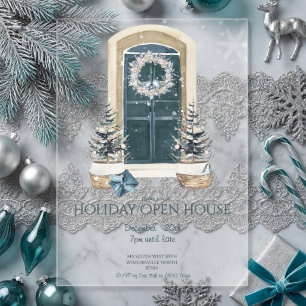 Elegante Stof Teal Winter Vakantie Open Huis  Acryl Uitnodigingen