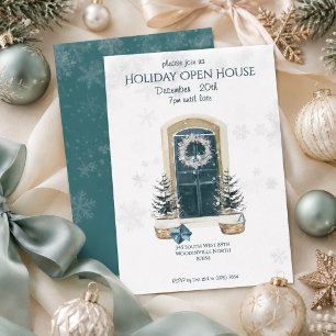 Elegante Stof Teal Winter Vakantie Open Huis Kaart