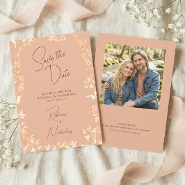 Elegante Stof Terracotta Koper Wilde Bloemen Foto Save The Date