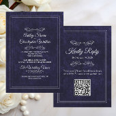 Elegante Stof Zwart Wit QR-code Trouwen Kaart
