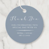 Elegante Stofblauw Bedankt Bedankjes Labels (Voorkant)