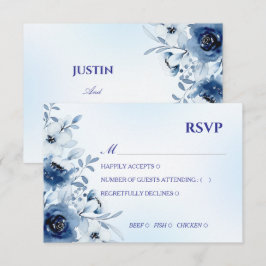 Elegante Stofblauwe Aquarel Bloem RSVP Kaart