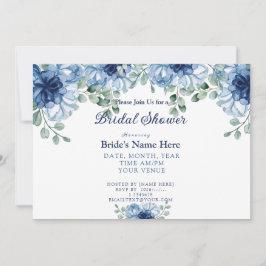 Elegante Stofblauwe Aquarel Bloemachtige Bruidsdou Kaart