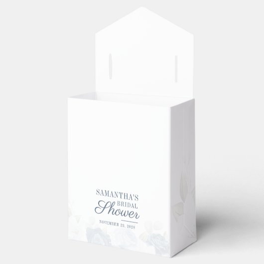 Elegante Stofblauwe Aquarel Bloemachtige Bruilofts Bedankdoosjes (Geopend)