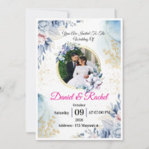 Elegante Stofblauwe Aquarel Bloemenen Gouden Krans
