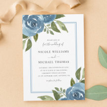 Elegante Stofblauwe Aquarel Bloemige Bruiloft