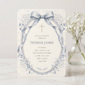Elegante Stofblauwe Aquarel Strik Baby Jongen Doop Kaart