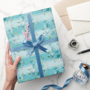 Elegante Stofblauwe Aquarel Veldboeketten Cadeaupapier