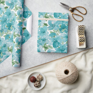 Elegante Stofblauwe Aquarel Wilde Bloem Cadeaupapier
