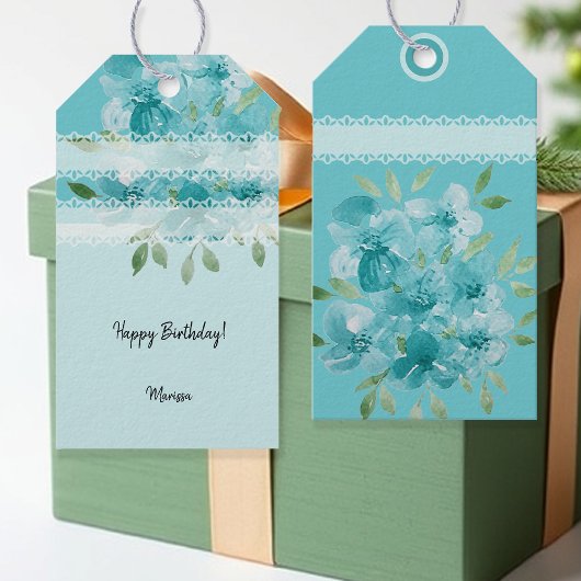 Elegante Stofblauwe Aquarel Wilde Bloemen Cadeaulabel