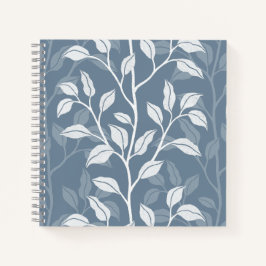 Elegante Stofblauwe Blad Botanisch Dagboek Notitieboek