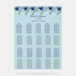 Elegante Stofblauwe Bloem- en Eucalyptusbruiloft Acryl Bord