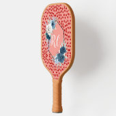 Elegante Stofblauwe Bloem & Rode Harten Monogram Pickleball Paddle (Links)