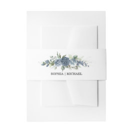 Elegante Stofblauwe Bloemachtige Bruiloft  Uitnodigingen Wikkel