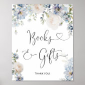 Elegante Stofblauwe Bloemen Boeken & Cadeaus Poster (Voorkant)