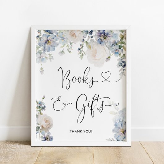 Elegante Stofblauwe Bloemen Boeken & Cadeaus Poster