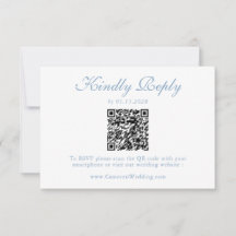 Elegante Stofblauwe Bloemencode QR Wedding RSVP 