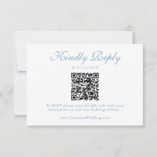 Elegante Stofblauwe Bloemencode QR Wedding RSVP  Kaartje