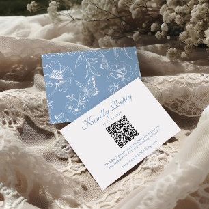 Elegante Stofblauwe Bloemencode QR Wedding RSVP  Kaartje
