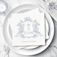 Elegante Stofblauwe Bloemenkam Kroon Monogrammen T